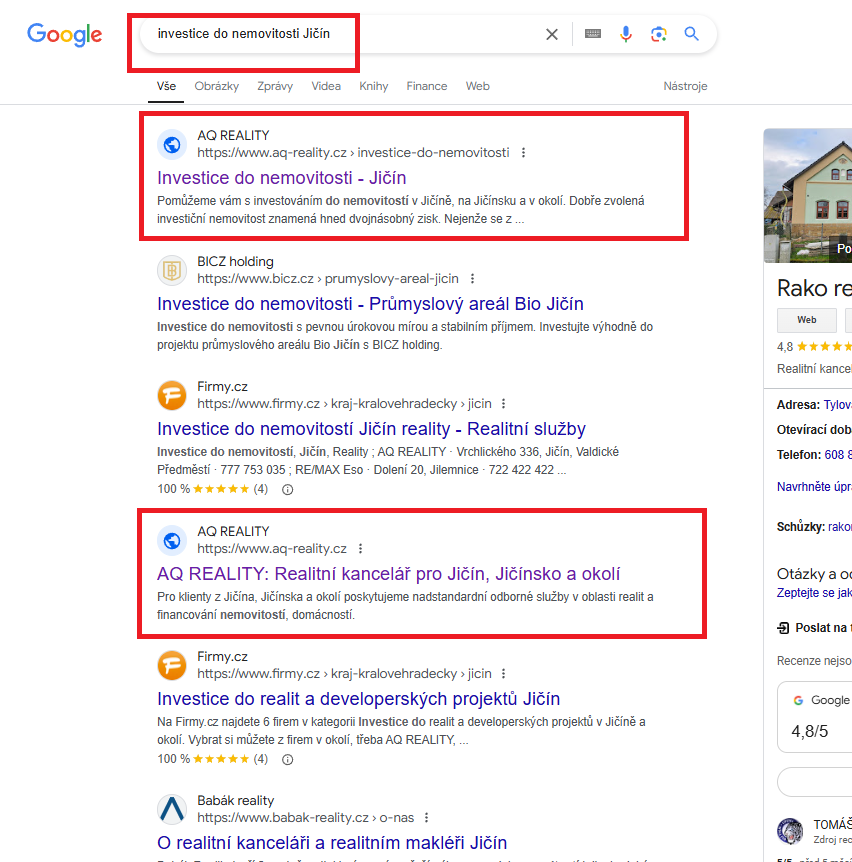 Investice do nemovitosti Jicin - Google